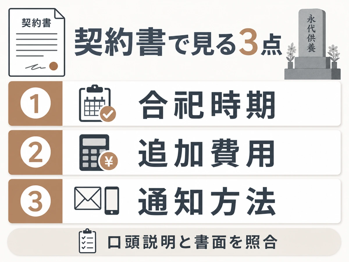 永代供養の契約書で見る合祀時期・追加費用・通知方法の3点チェック