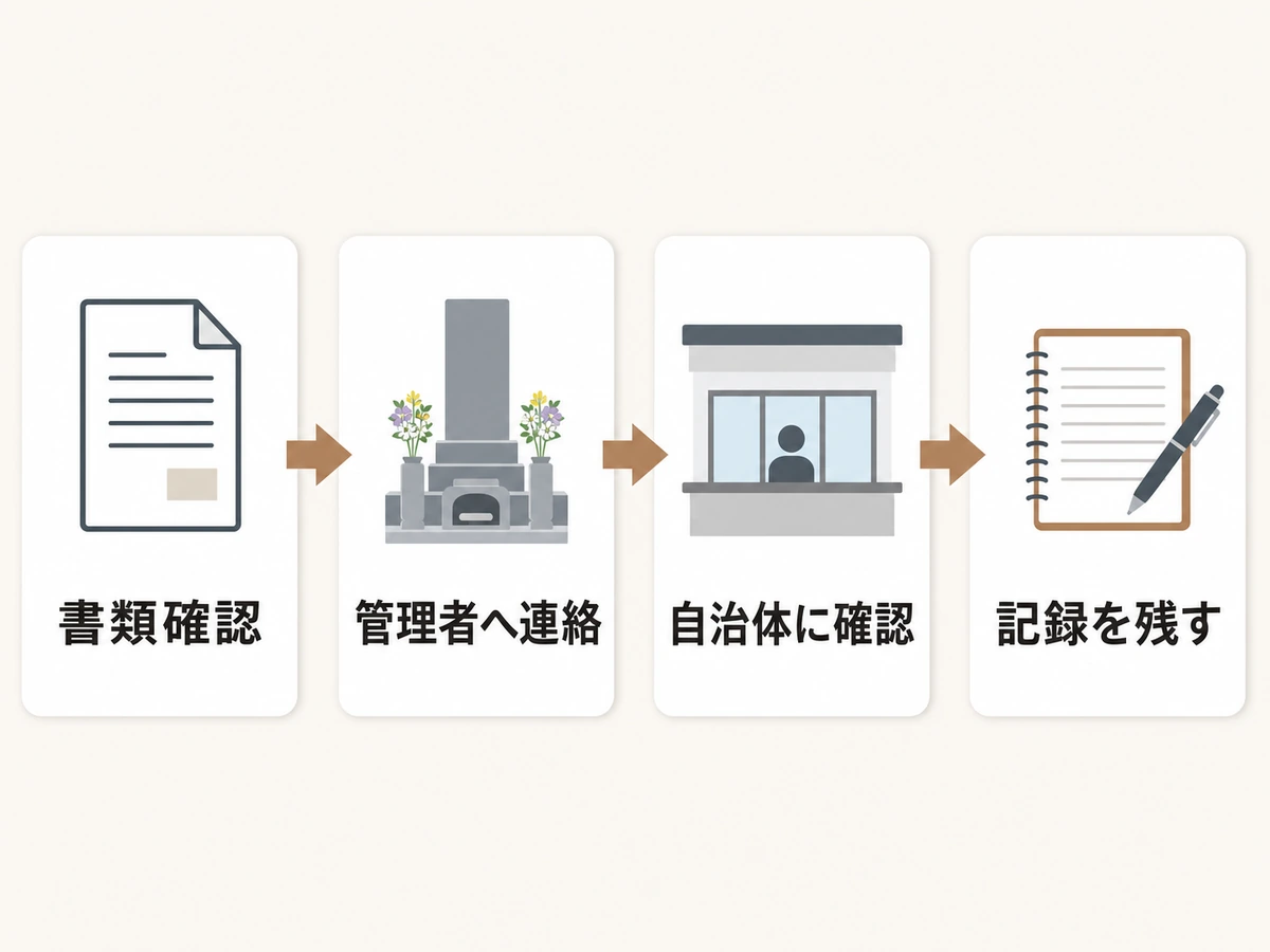お墓の管理者を確認する順番を示すチェックフロー