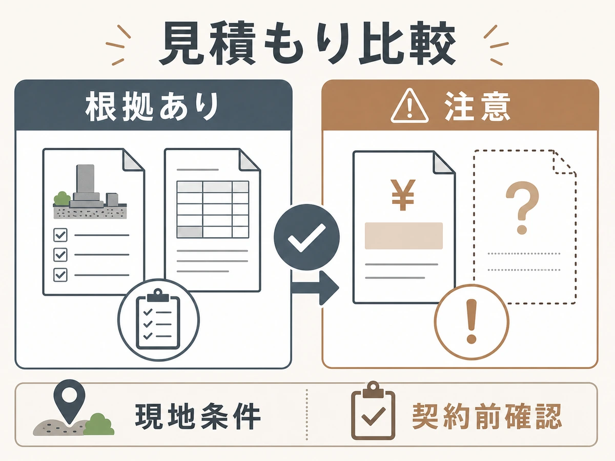 石材店の見積もりを根拠ありと注意点で比較する判断図