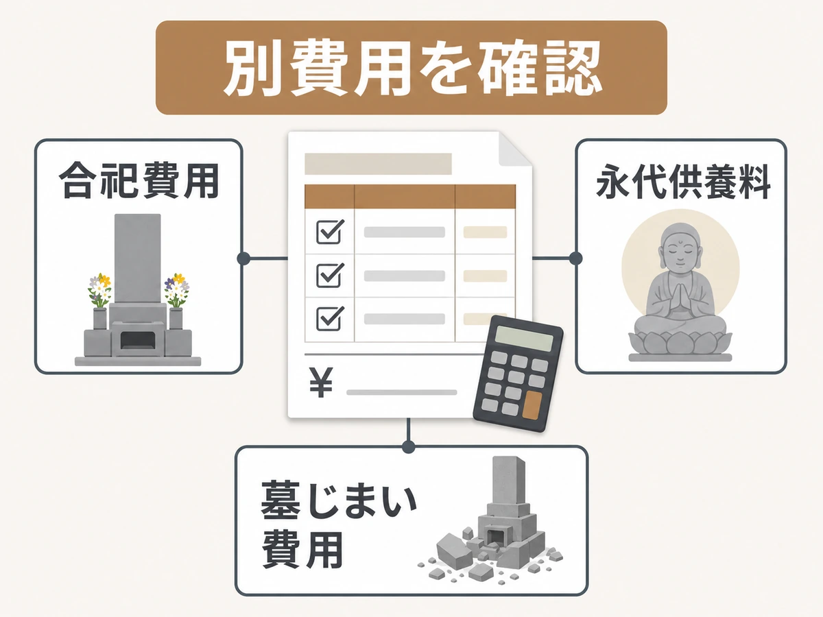 合祀費用、永代供養料、墓じまい費用を分けて確認する図