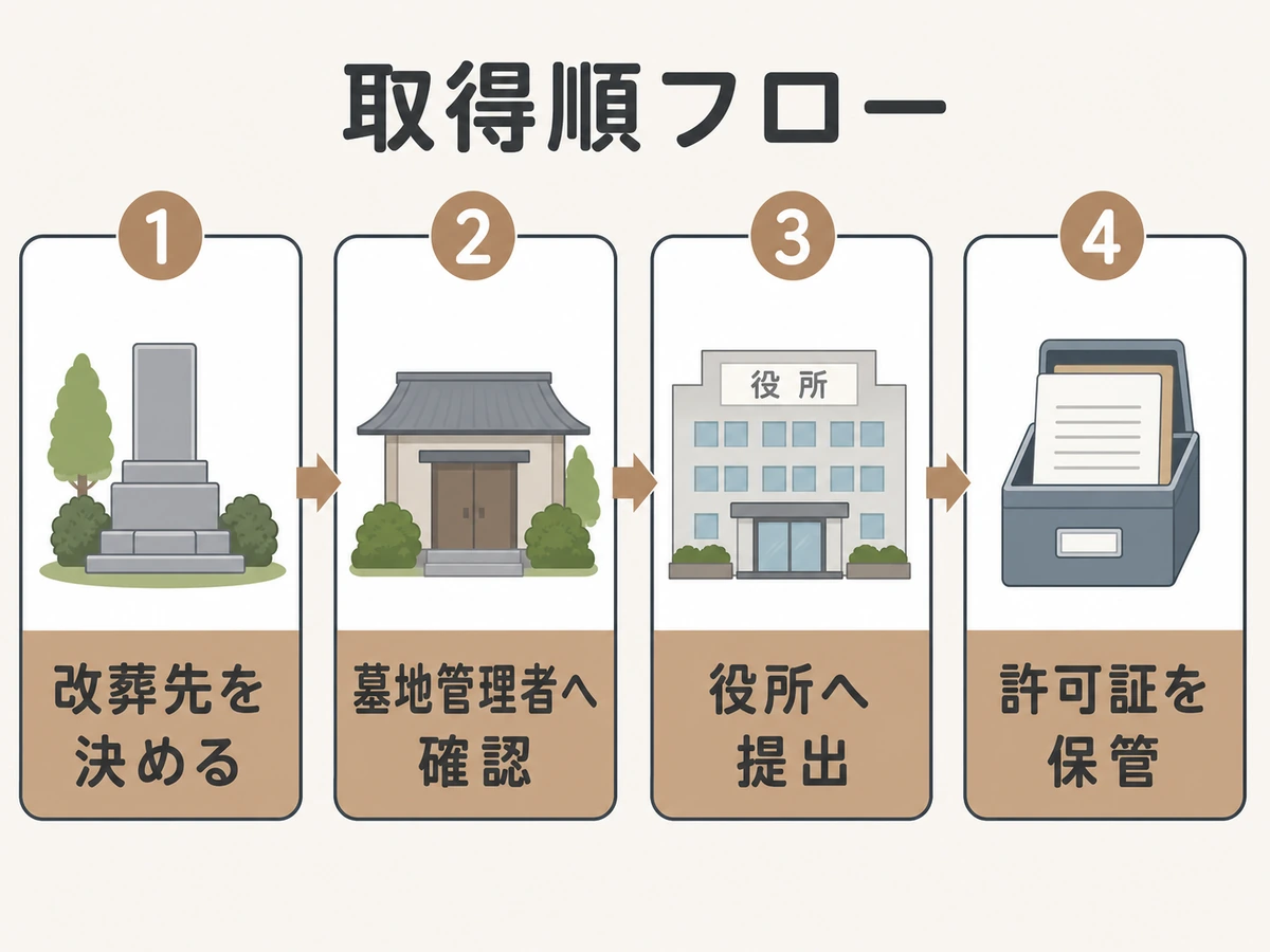 改葬許可証を受け取るまでの書類取得順フロー