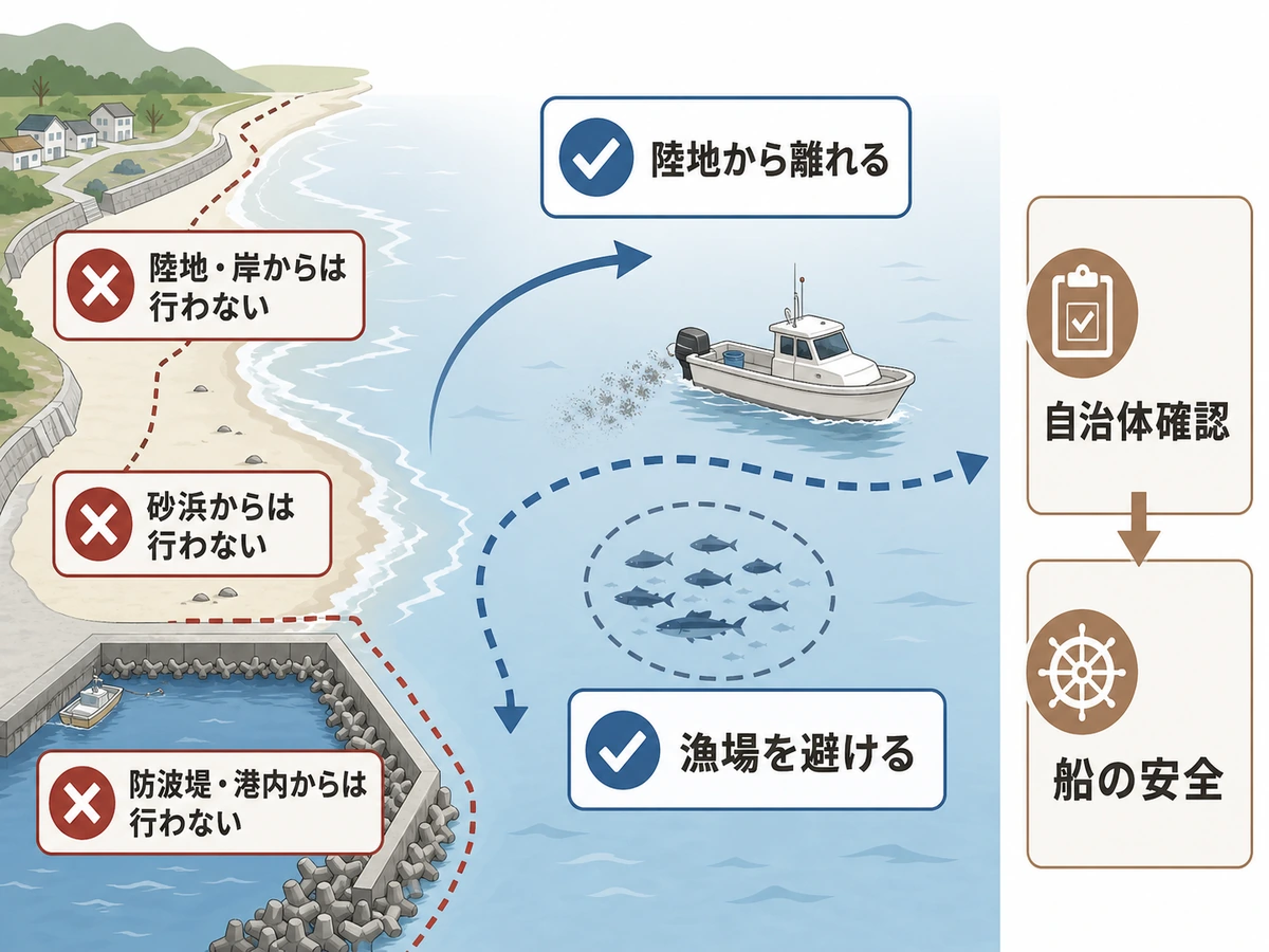 海洋散骨で場所を確認する流れ