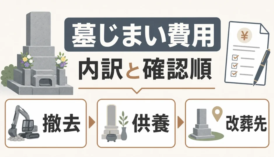 墓じまい費用の内訳と確認順を示す図解サムネイル