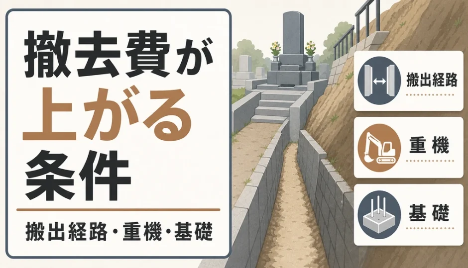 墓じまいの撤去費が上がる条件を示す図解サムネイル