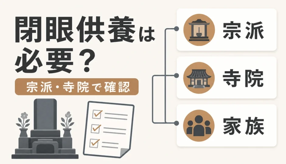 閉眼供養が必要かを宗派・寺院・家族の確認軸で示す図解