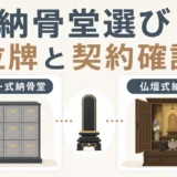 納骨堂のロッカー式と仏壇式を比較し、位牌と契約確認の重要点を示す図