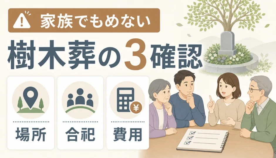 樹木葬で家族ともめないために場所・合祀・費用を確認する図解
