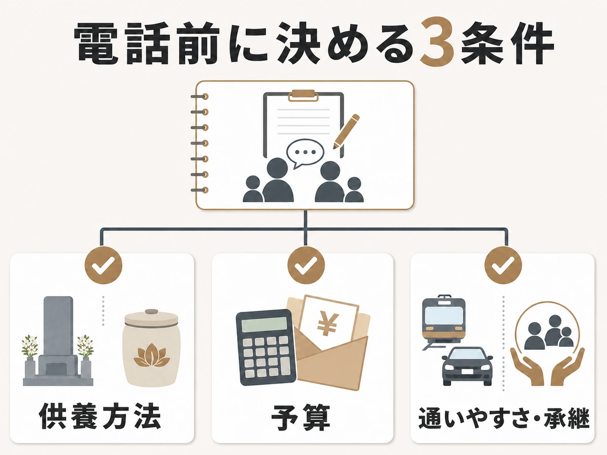 霊園・納骨堂へ電話する前に決める供養方法・予算・通いやすさと承継