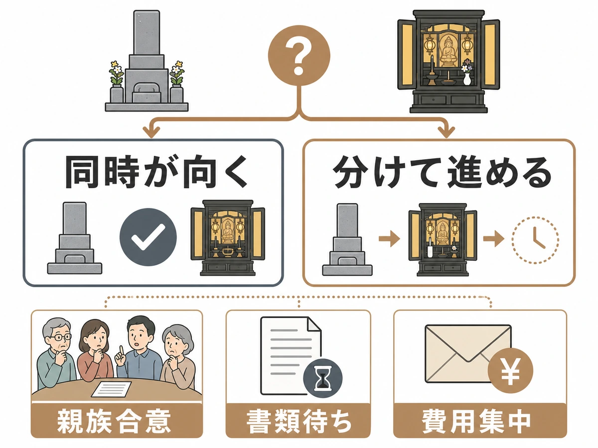 仏壇じまいと墓じまいを同時に進めるか分けるかの判断チャート