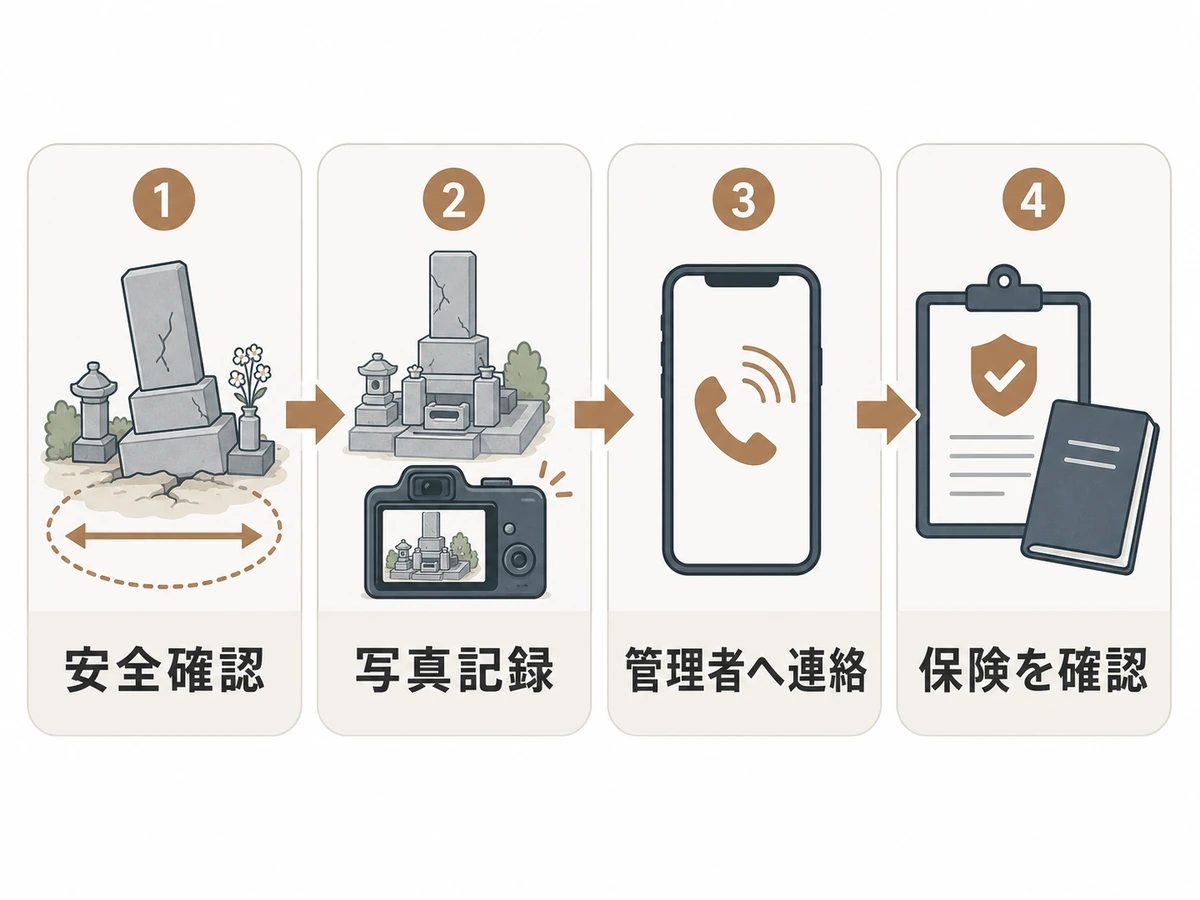 被災したお墓で安全確認、写真記録、管理者連絡、保険確認を行う順番