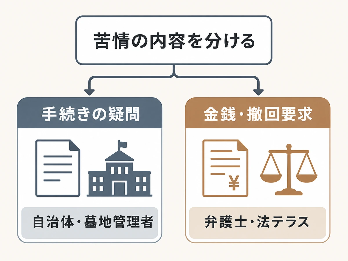 改葬後の苦情内容に応じた相談先の分け方