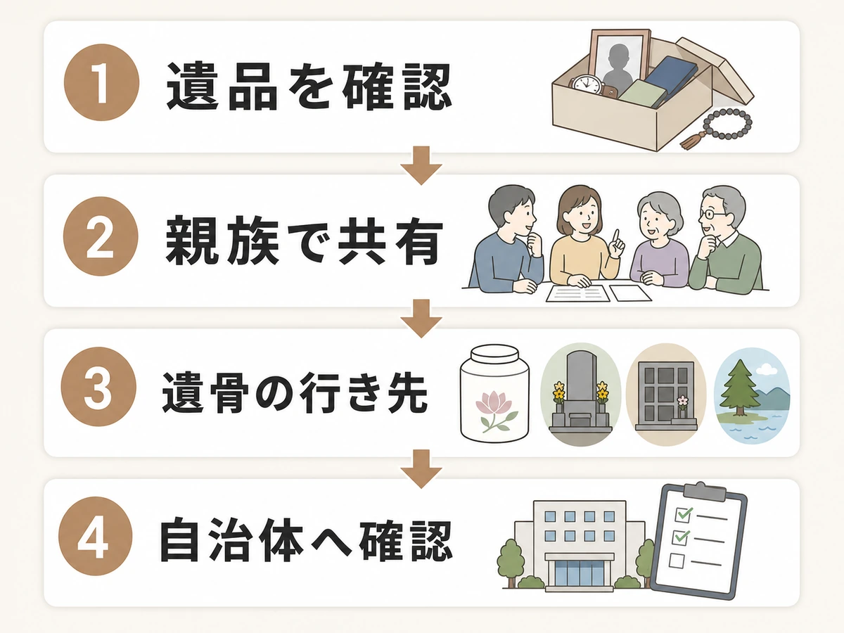 遺品整理と墓じまいの順番を確認するチェックフロー