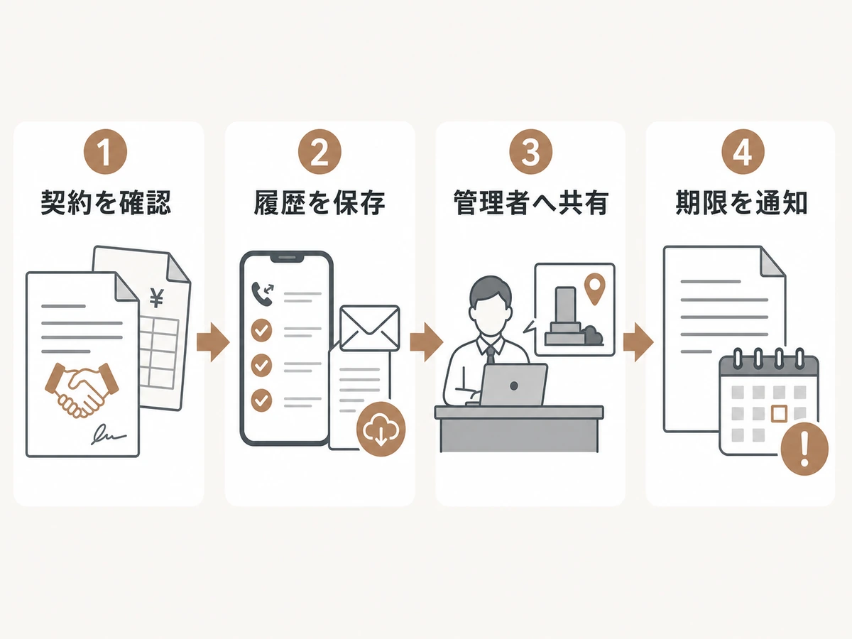 石材店が工事に来ないときに契約・履歴・管理者・期限を確認する流れ