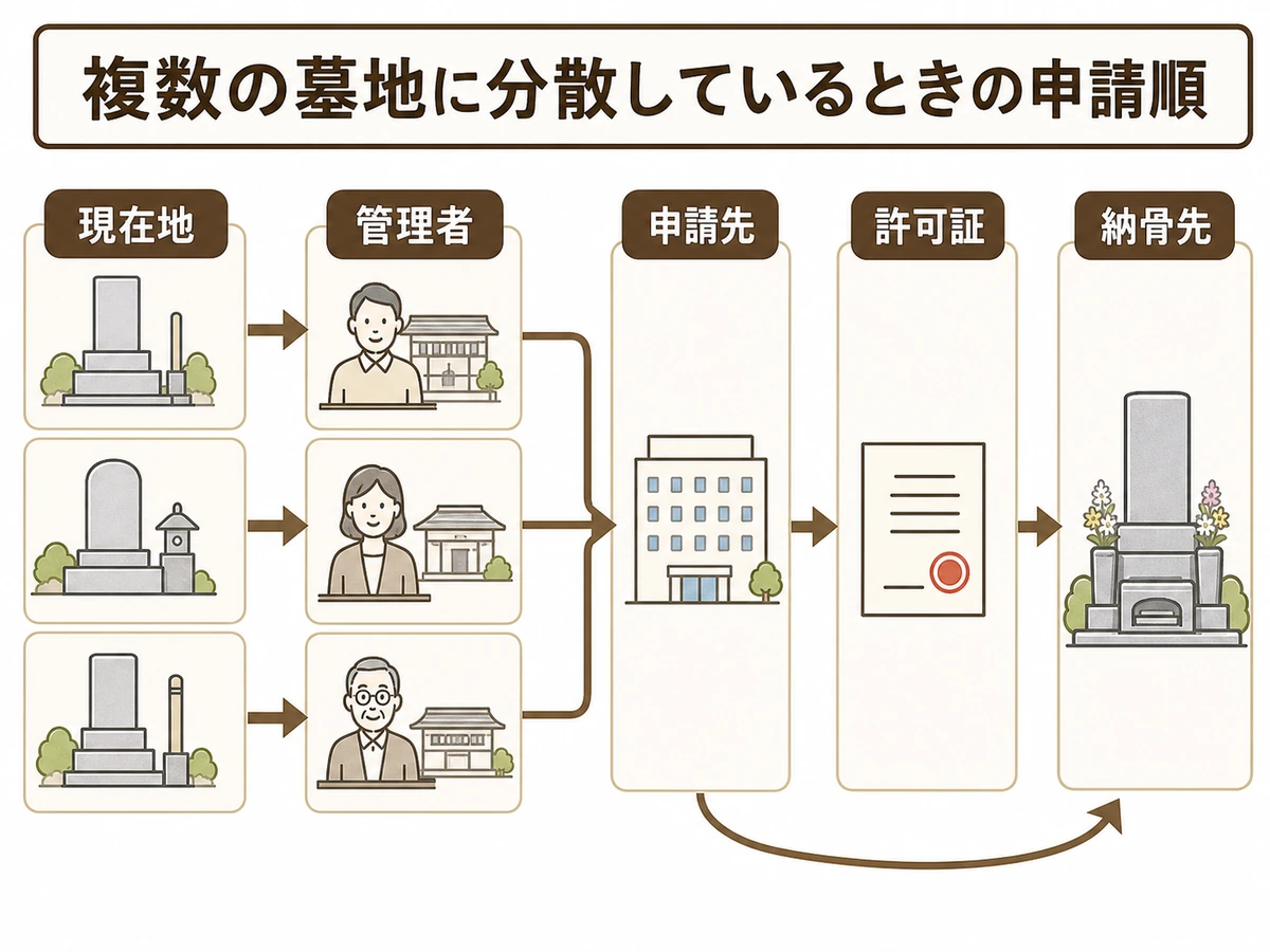 分散した遺骨を一つにまとめる申請フロー
