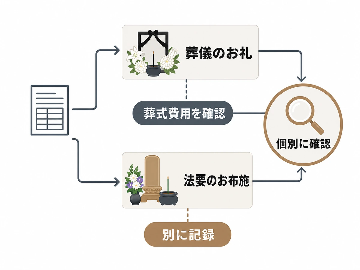 葬儀のお布施と法要のお布施を分けて記録する判断図