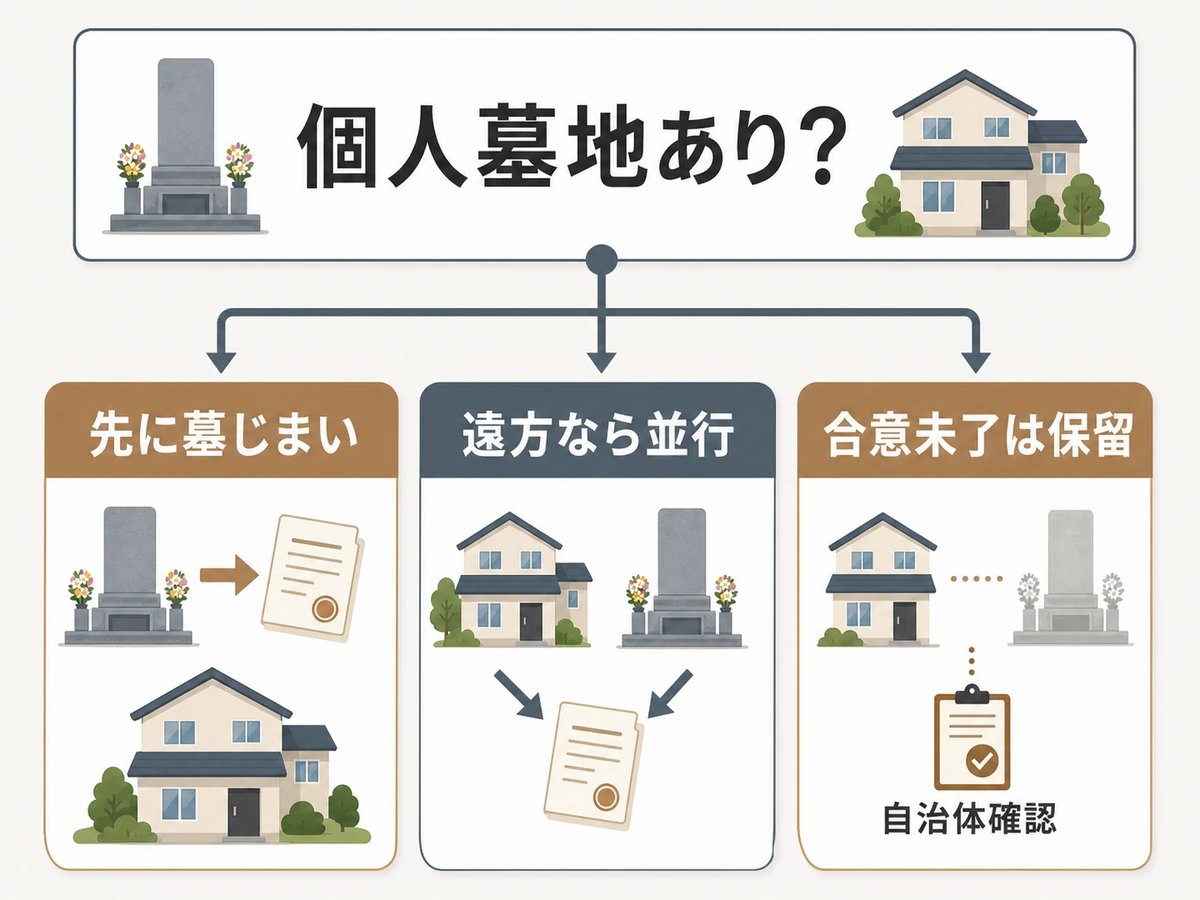実家売却と墓じまいを先に進めるか判断する分岐図