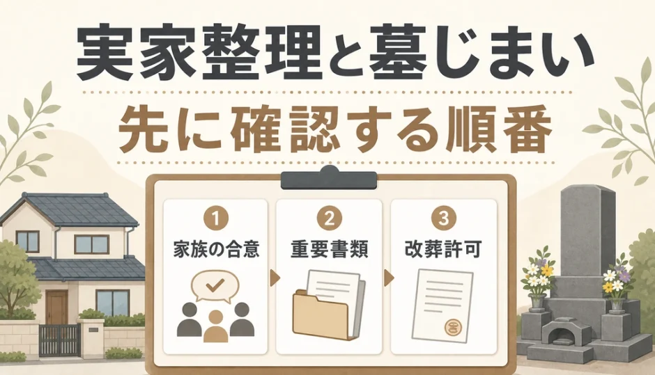 実家整理と墓じまいの確認順を示すチェックリスト画像