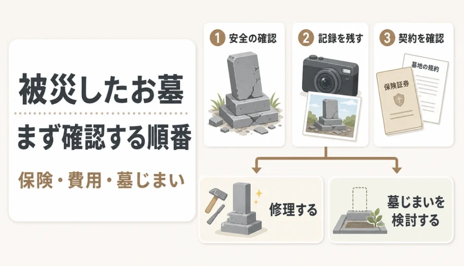 被災したお墓で保険・費用・墓じまいを確認する順番