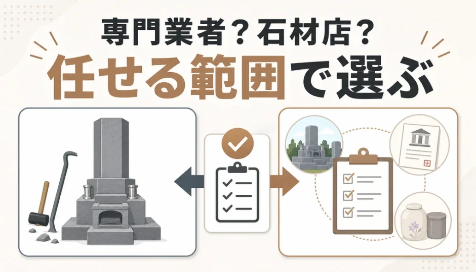 墓じまい専門業者と石材店を任せる範囲で選ぶ比較イメージ