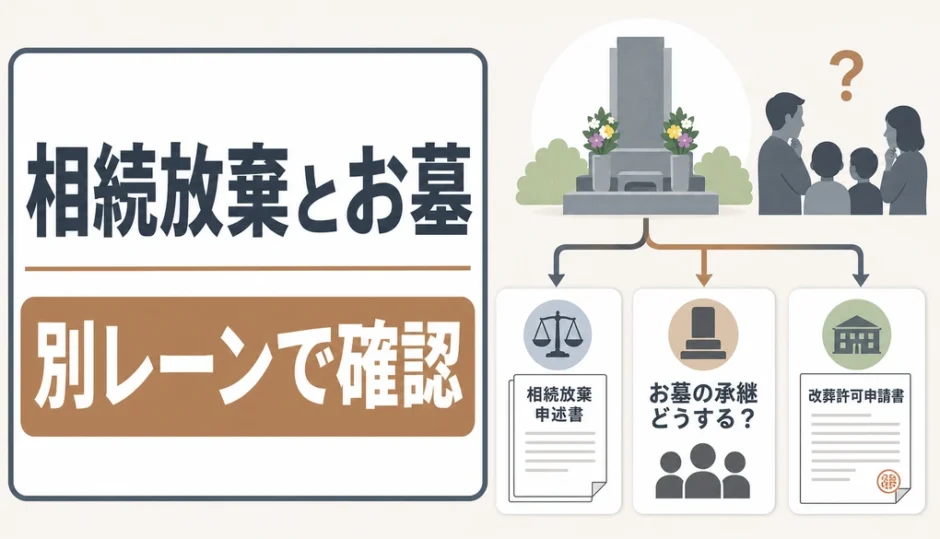 相続放棄とお墓の手続きを別レーンで確認する図解
