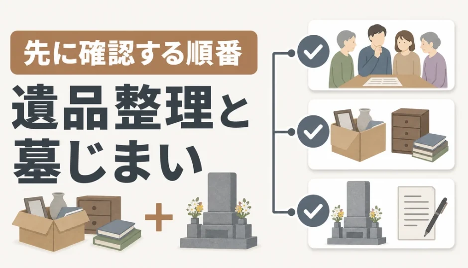 遺品整理と墓じまいの順番を示す確認フローのサムネイル