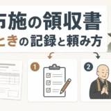 お布施の領収書を寺院へ頼む方法と、ない場合の記録を示す図