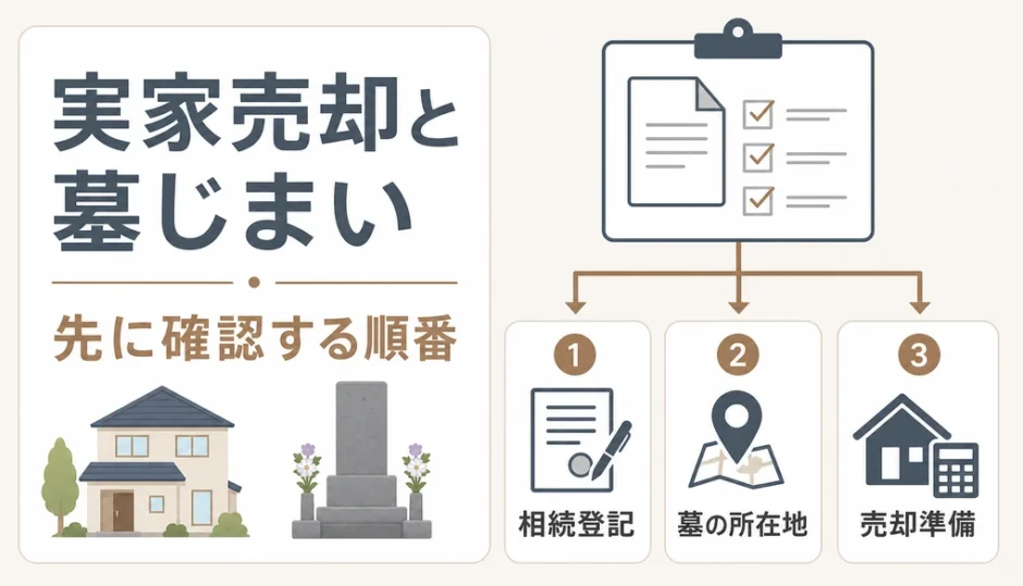 実家売却と墓じまいで先に確認する順番を示す図解