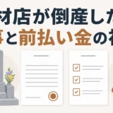 石材店が倒産したときの工事と前払い金の初動を示す図解
