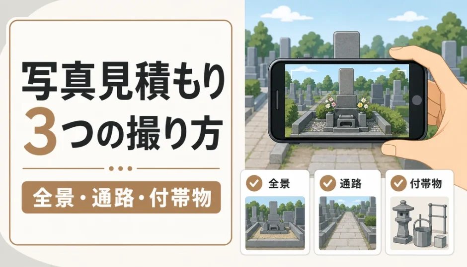 墓じまいの写真見積もりで撮る全景・通路・付帯物のイメージ