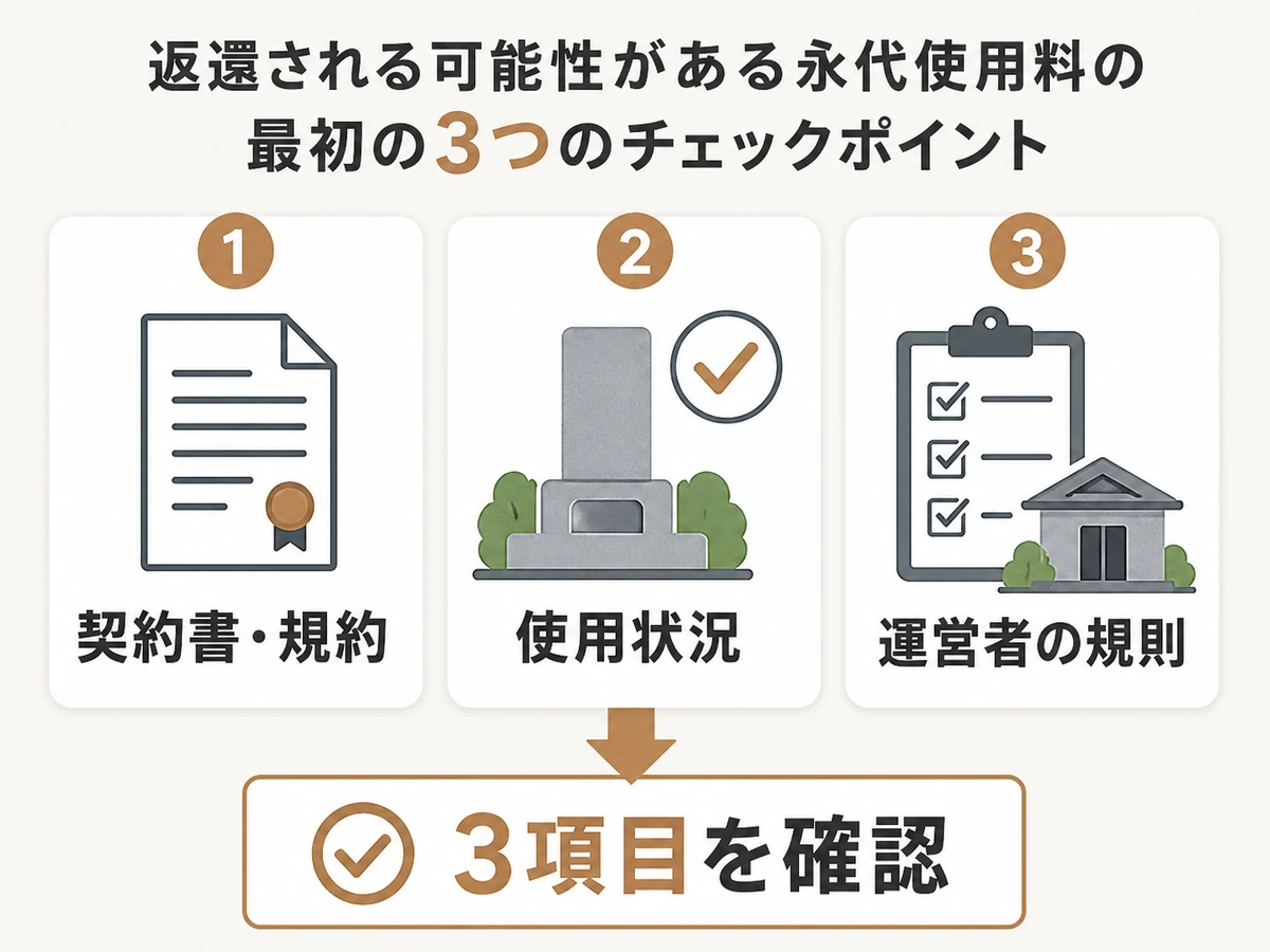 永代使用料の返還で確認する契約書・使用状況・運営者規則の3項目