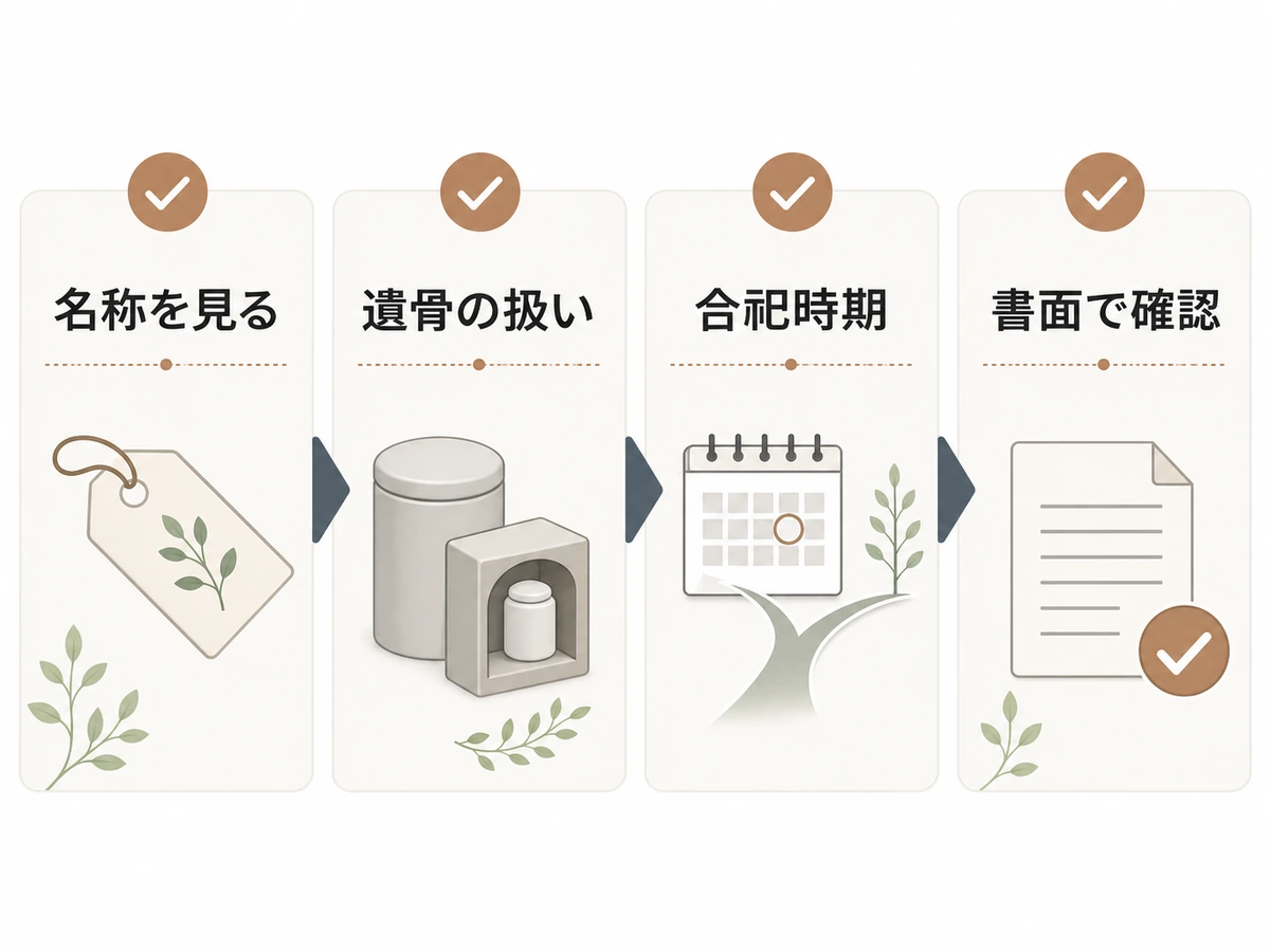 名称から遺骨の扱い、合祀時期、書面確認へ進む4段階の確認順
