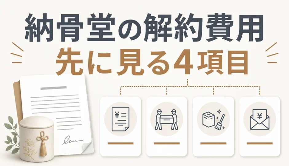 納骨堂の解約費用を4項目に分けて確認することを示す図