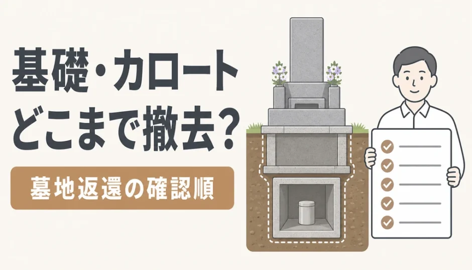 墓石の基礎とカロートの撤去範囲を管理者へ確認する墓地返還の図