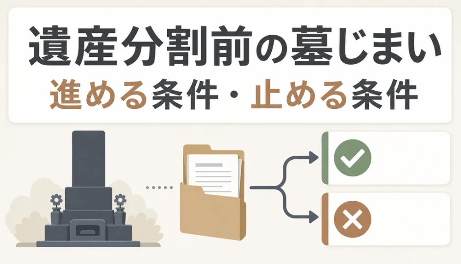 遺産分割前の墓じまいで進める条件と止める条件を示す図