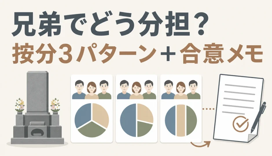 墓じまい費用を兄弟で分担する3パターンと合意メモを示す図