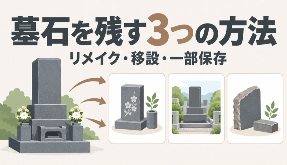 墓石を残す三つの方法を示すカード